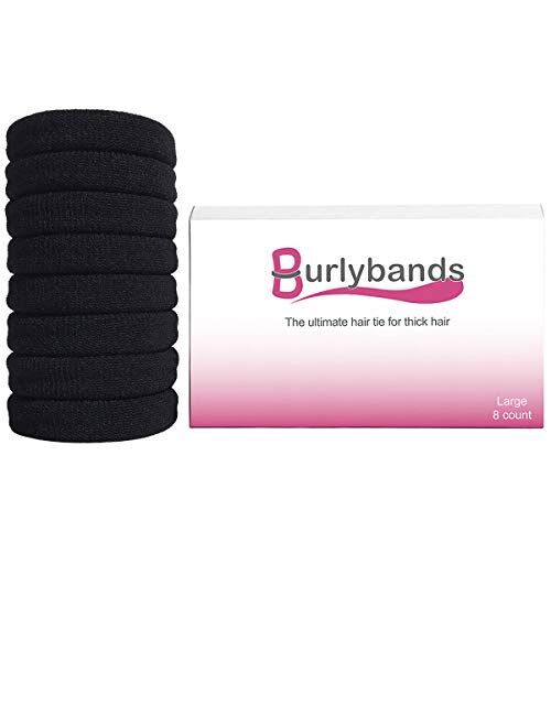 Burlybands Large Hair Ties for Thick Heavy or Curly Hair. No Slip No Damage Seamless Ponytail Holders Scrunchies Sports Thick Hair Ties (Brown 8 Pcs)