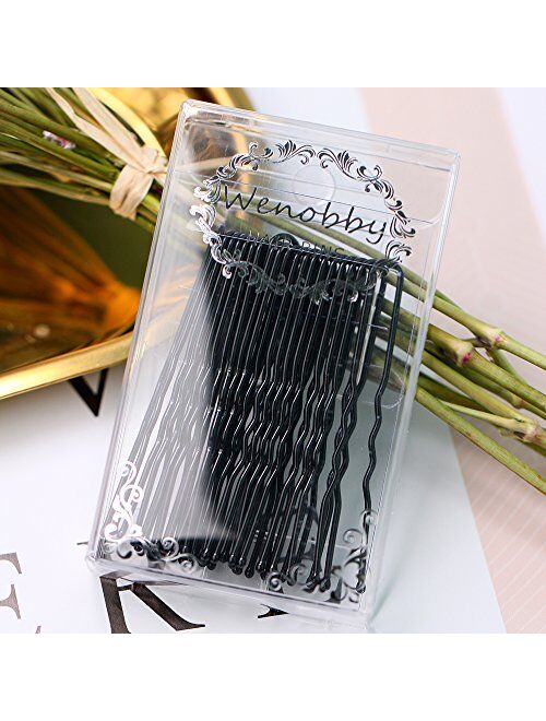 Wenobby 40 Black Bobby Pins,Hair Pins - For Buns Updo Ponytail Roller Curl Styling - 2.8 Inch