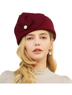 FADVES Elegant Pillbox Hat Wool Fascinator Church Wedding Party Events Formal Hat