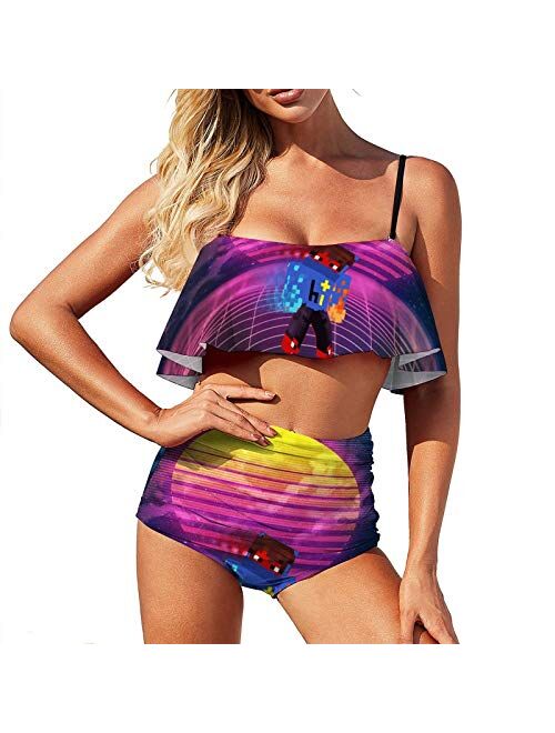 Mi-Necra-ft Women's Cute Two Pieces Bikini Set Ruffled Flounce Top with High Waisted Bottom Bathing Swimsuit Set M