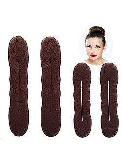 Styla Hair Magic Bun Maker (2 Small, 2 Large) Foam Sponge Bun Shaper Hair Accessories (Brown)