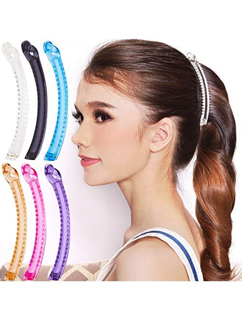 RC ROCHE ORNAMENT 6 Pcs Womens Thin Banana Ponytail Maker Holder Cute Secure Grip Hair No Slip Girls Ladies Beauty Fashion Accessory Clamp Clasp Clip, Medium Classic Mult