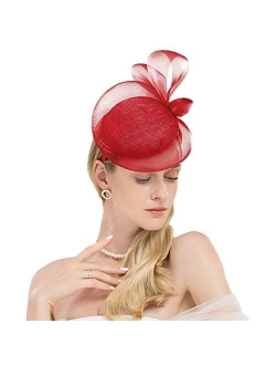 FADVES Women Sinamay Pillbox Fascinators Wedding Bridesmaid Tea Party Kentucky Derby Hat