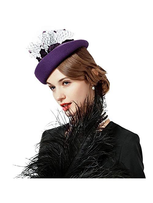 F FADVES Women's Pillbox Hat Church Derby Dress Fascinator British Tea Party Wedding Headwear