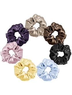 100% Silk Scrunchies for Hair Coffee 19 Momme Pure Mulberry Silk Hair Ties Ropes for Women Girls Elasctic Soft