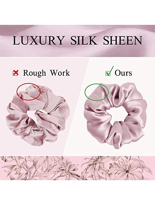 LilySilk 100% Silk Scrunchies for Hair Coffee 19 Momme Pure Mulberry Silk Hair Ties Ropes for Women Girls Elasctic Soft