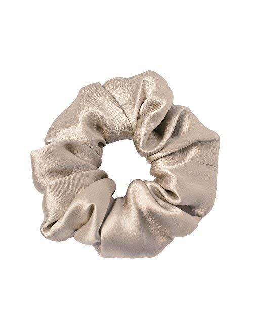 LilySilk 100% Silk Scrunchies for Hair Coffee 19 Momme Pure Mulberry Silk Hair Ties Ropes for Women Girls Elasctic Soft