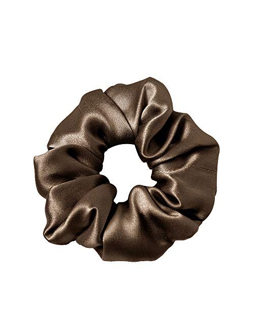 LilySilk 100% Silk Scrunchies for Hair Coffee 19 Momme Pure Mulberry Silk Hair Ties Ropes for Women Girls Elasctic Soft