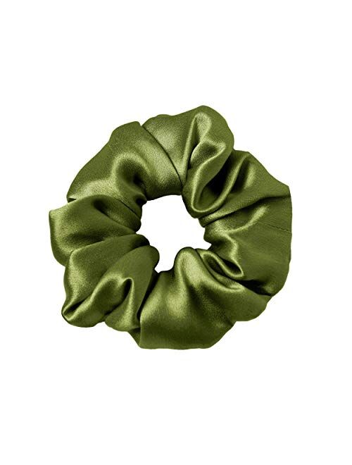 LilySilk 100% Silk Scrunchies for Hair Coffee 19 Momme Pure Mulberry Silk Hair Ties Ropes for Women Girls Elasctic Soft