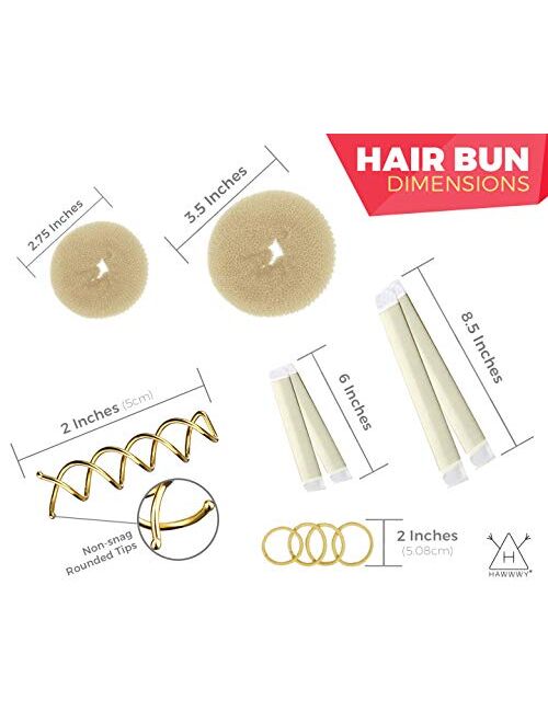 Hawwwy 12-piece Hair Bun Maker, Easy & Fast Small Bun Tool Best Sellers Kit Short or Thin Hair Women Girls Kids Toddler Perfect Ballet Sock Accessory Blonde (2 Donuts +2 