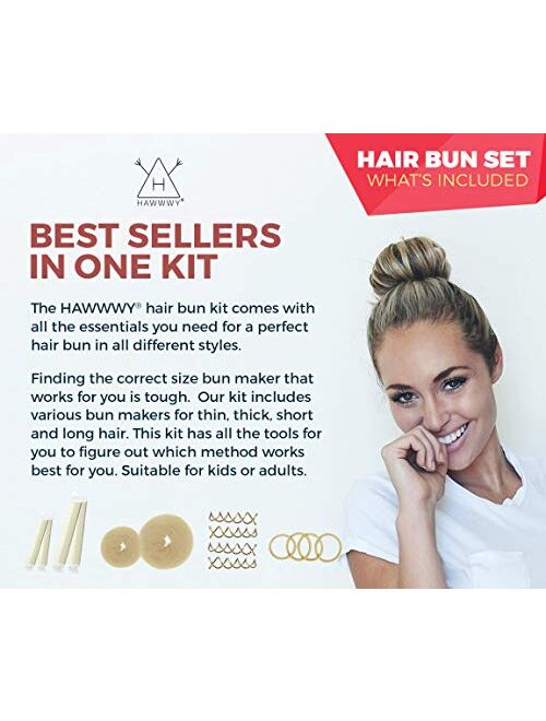 Hawwwy 12-piece Hair Bun Maker, Easy & Fast Small Bun Tool Best Sellers Kit Short or Thin Hair Women Girls Kids Toddler Perfect Ballet Sock Accessory Blonde (2 Donuts +2 