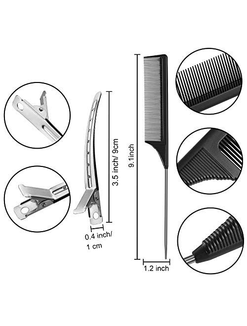 3 Packs Carbon Rat Tail Comb Stainless Steel Pintail Comb Heat Resistant Teasing Comb Metal Alligator Curl Clips (Black)