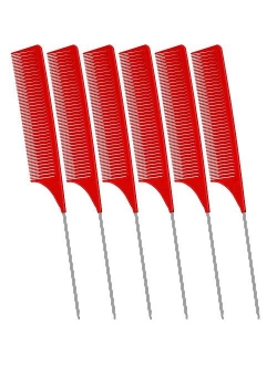 6 Pieces Highlighting Weaving Comb Rat Tail Hair Comb Pintail Comb Foiling Sectioning Hair Comb Carbon Fiber Teasing Comb Fine Teeth Parting Comb with Stainless Steel Pin