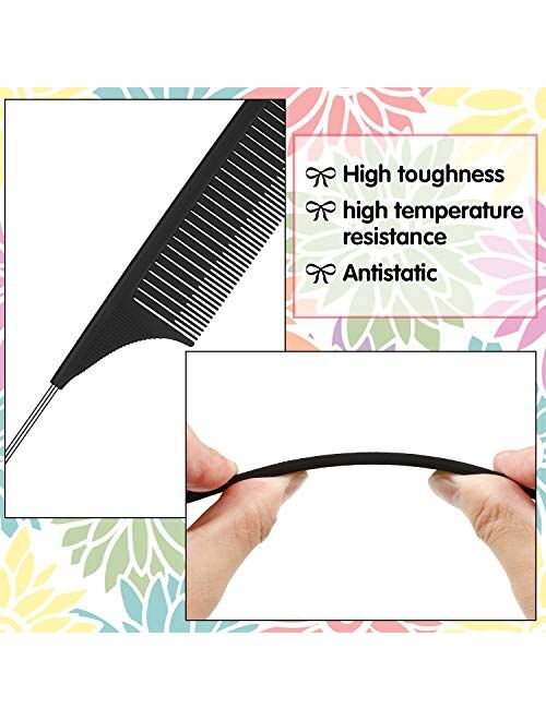 6 Pieces Highlighting Weaving Comb Rat Tail Hair Comb Pintail Comb Foiling Sectioning Hair Comb Carbon Fiber Teasing Comb Fine Teeth Parting Comb with Stainless Steel Pin