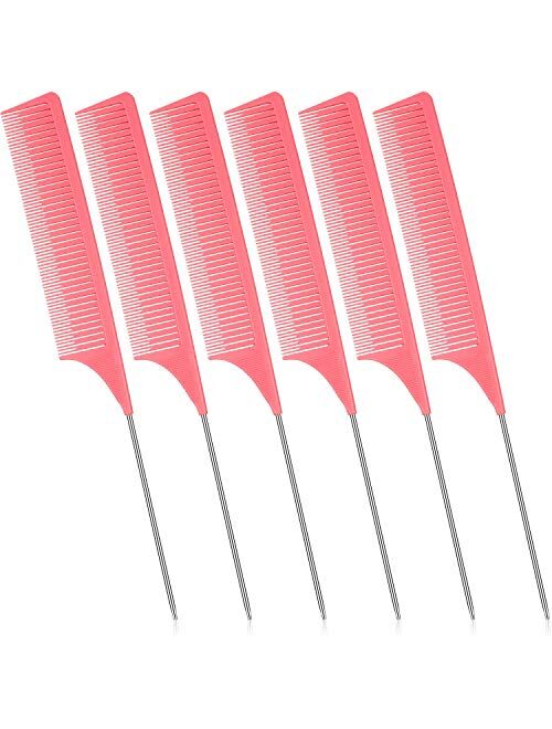 6 Pieces Highlighting Weaving Comb Rat Tail Hair Comb Pintail Comb Foiling Sectioning Hair Comb Carbon Fiber Teasing Comb Fine Teeth Parting Comb with Stainless Steel Pin