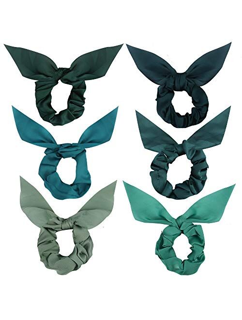 Jaciya 6 Pack Hair Elastic Scrunchies Chiffon Hair Scrunchies Hair Bow Chiffon Ponytail Holder Bobbles Soft Elegant Bow Scrunchies for Women Hair Ties, 6 Colors Scrunchie