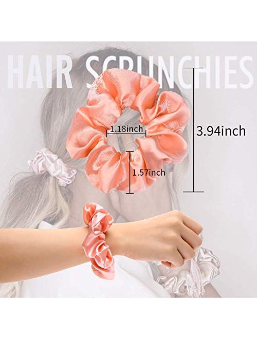 50 PCS Satin Hair Scrunchies for Curly Hair Silk Scrunchies for Hair Satin Hair Accessories for Girls Scrunchy Hair Tie Ropes for Teens Hair Accessories with Gift Bag