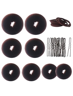 Hair Bun Maker,Donut Bun Maker Ring Style Hair bun maker set with 18 Bobby Pins &10 Elastic hair tie bands&8 Bun For Chignon Hair Styles (2 Small 2 Medium 2 Large 2 Extra