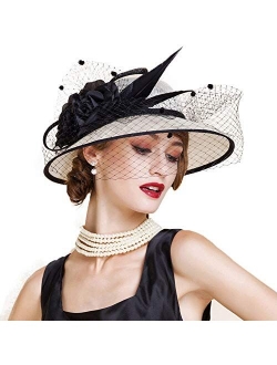 Elegant Sinamay Sun Hat Veil Fascinator Wide Brim Tea Party Wedding Event Hat