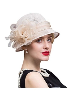 Women Dress Church Cloche Hat Flower Fascinator Bridal Bucket Wedding Hats