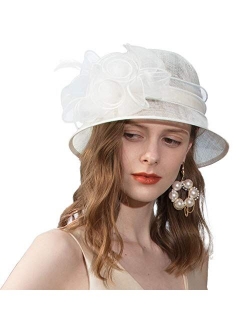 Women Dress Church Cloche Hat Flower Fascinator Bridal Bucket Wedding Hats