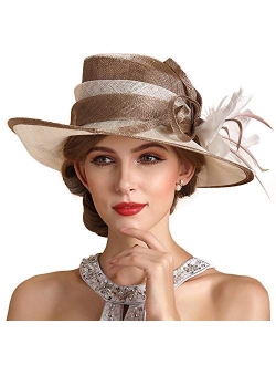 Women's Wide Brim Sinamay Wedding Hats Floral Kentucky Derby Church Sun Hat