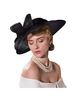 FADVES Women Wide Brim Dressy Hat Elegant Kentucky Derby Tea Party Wedding Fascinator Hat