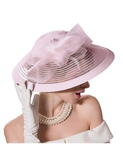 FADVES Women Wide Brim Dressy Hat Elegant Kentucky Derby Tea Party Wedding Fascinator Hat