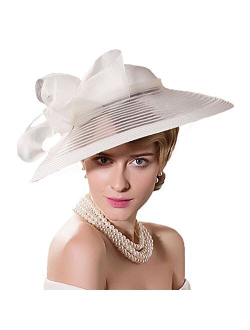 F Fadves FADVES Women Wide Brim Dressy Hat Elegant Kentucky Derby Tea Party Wedding Fascinator Hat