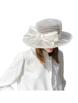 Women Wide Brim Dressy Hat Elegant Bowknot Kentucky Derby Tea Party Wedding Fascinator Hats