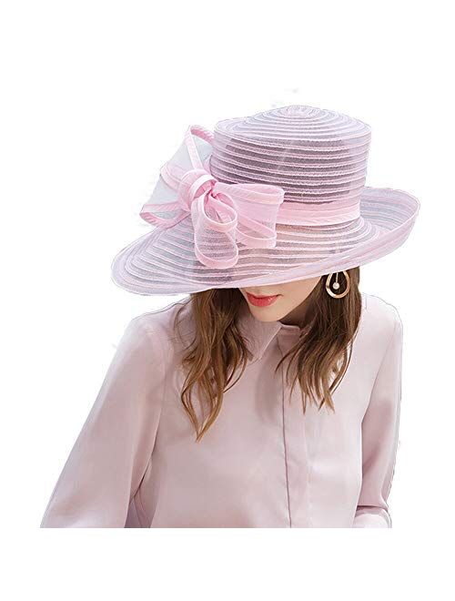 F FADVES Women Wide Brim Dressy Hat Elegant Bowknot Kentucky Derby Tea Party Wedding Fascinator Hats