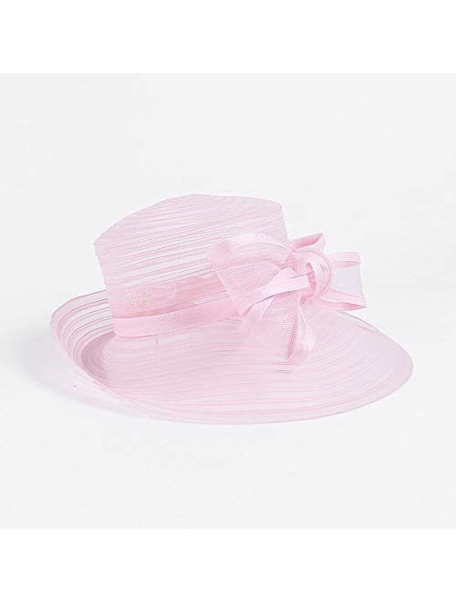 F FADVES Women Wide Brim Dressy Hat Elegant Bowknot Kentucky Derby Tea Party Wedding Fascinator Hats