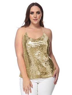 Anna-Kaci Women's Plus Size Sparkle Sequin Party Top Spaghetti Strap Camisole Vest