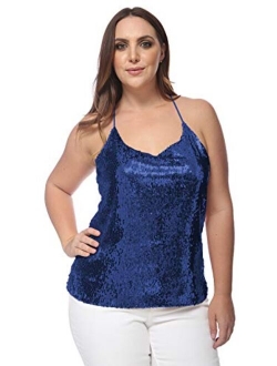 Anna-Kaci Women's Plus Size Sparkle Sequin Party Top Spaghetti Strap Camisole Vest