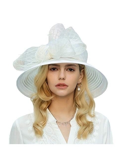 Sinamay Flower Feather Fascinator Wedding Kentucky Derby Church Sun Hat