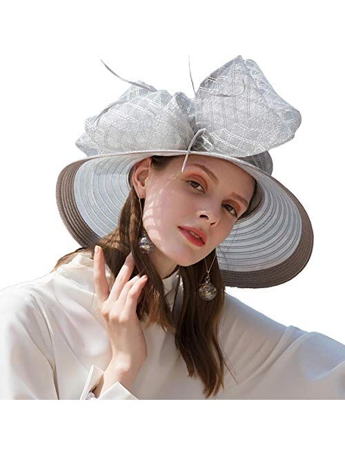 F FADVES Sinamay Flower Feather Fascinator Wedding Kentucky Derby Church Sun Hat