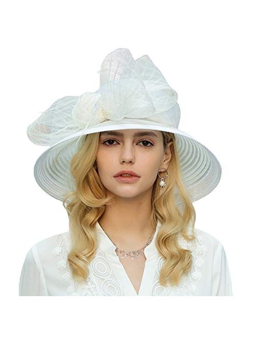 F FADVES Sinamay Flower Feather Fascinator Wedding Kentucky Derby Church Sun Hat