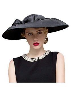 FADVES Womens Satin Sinamay Headwear Kentucky Derby Wedding Wide Brim Floppy Dressy Hat