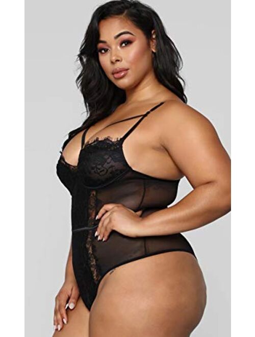 Buy Plus Size Lingerie for Women Sexy Eyelash Lace Bodysuit Naughty See  Through Mesh One Piece Teddy Outfits online