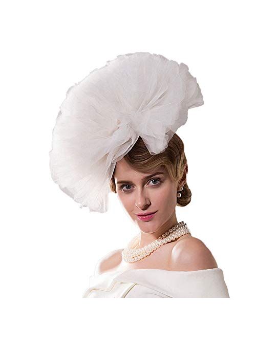 F FADVES White Fascinator Pillbox Veil Hat for Wedding Kentucky Derby Tea Party Headwear