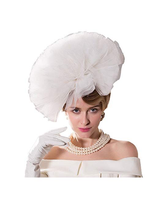 F FADVES White Fascinator Pillbox Veil Hat for Wedding Kentucky Derby Tea Party Headwear