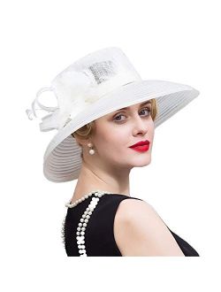 White Organza Sinamy Hat for Women Fascinator Bridal Wedding Tea Party Elegant Floppy