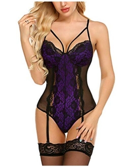 Garter Lingerie For Women Sexy Lace Teddy Chemise One Piece Bodysuit