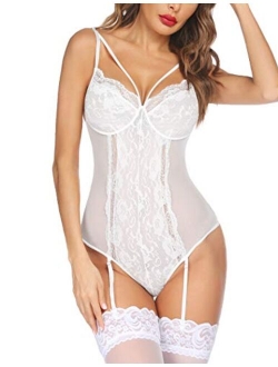 Garter Lingerie For Women Sexy Lace Teddy Chemise One Piece Bodysuit