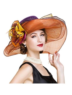 Women Dress Fascinator Wide Brim Ruffles Derby Tea Party Wedding Sinamay Hats