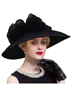 FADVES Women Wide Brim Church Derby Dress Fascinator Wedding Party Sinamay Hat