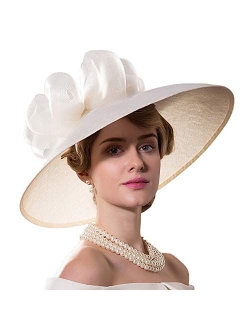 FADVES Women Wide Brim Church Derby Dress Fascinator Wedding Party Sinamay Hat