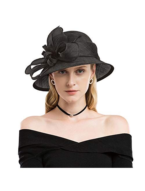 F Fadves FADVES Women's Dressy Sinamay Church Baptism Wedding Derby Tea Party Wedding Hat