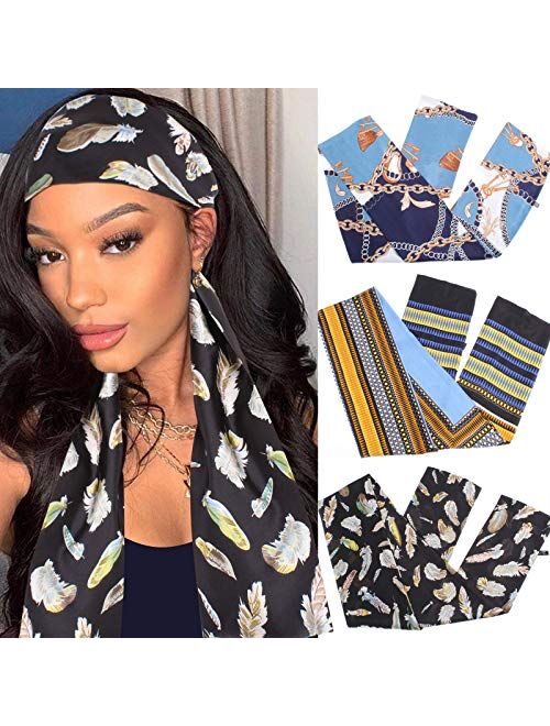 Xtrend 3Pcs Satin Edge Laying Scarf Wrap for Lace Wigs Silk HeadBand Scarf For Hair Wrapping At Night Fashion Headband for Yoga Sport Makeup Handbags Double Sided Stain H