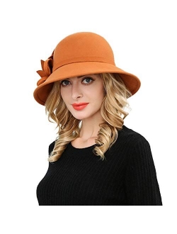 Hat Women Fedora Wide Brim Wool Hats Felt Cloche Hat for Ladies Vintage Church Flower Round Hats